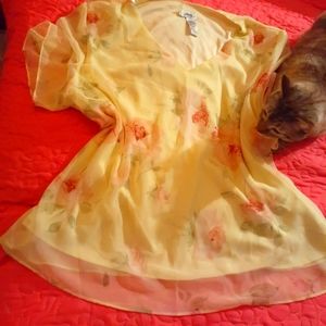 3 for $13 Vintage J.B.S Yellow Chiffon Floral Print Blouse
